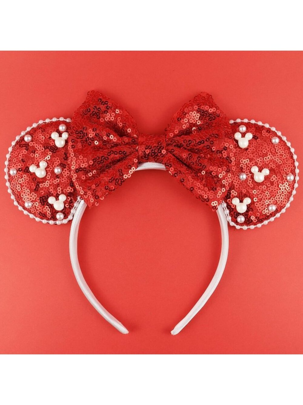 Women Red Polyester Velvet Mickey Mouse Halloween Costume Headband